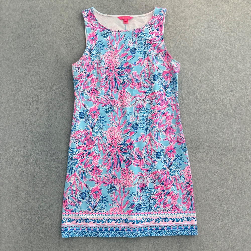 Lilly Pulitzer Larsen Stretch Terry Shift Dress Large Celestial Blue Seek Sea - Picture 2 of 11